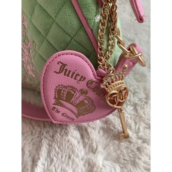 Juicy Couture Juicy Tale Shoulder Bag Retro Green Pink Quilted Bag Purse NEW - Picture 3 of 16